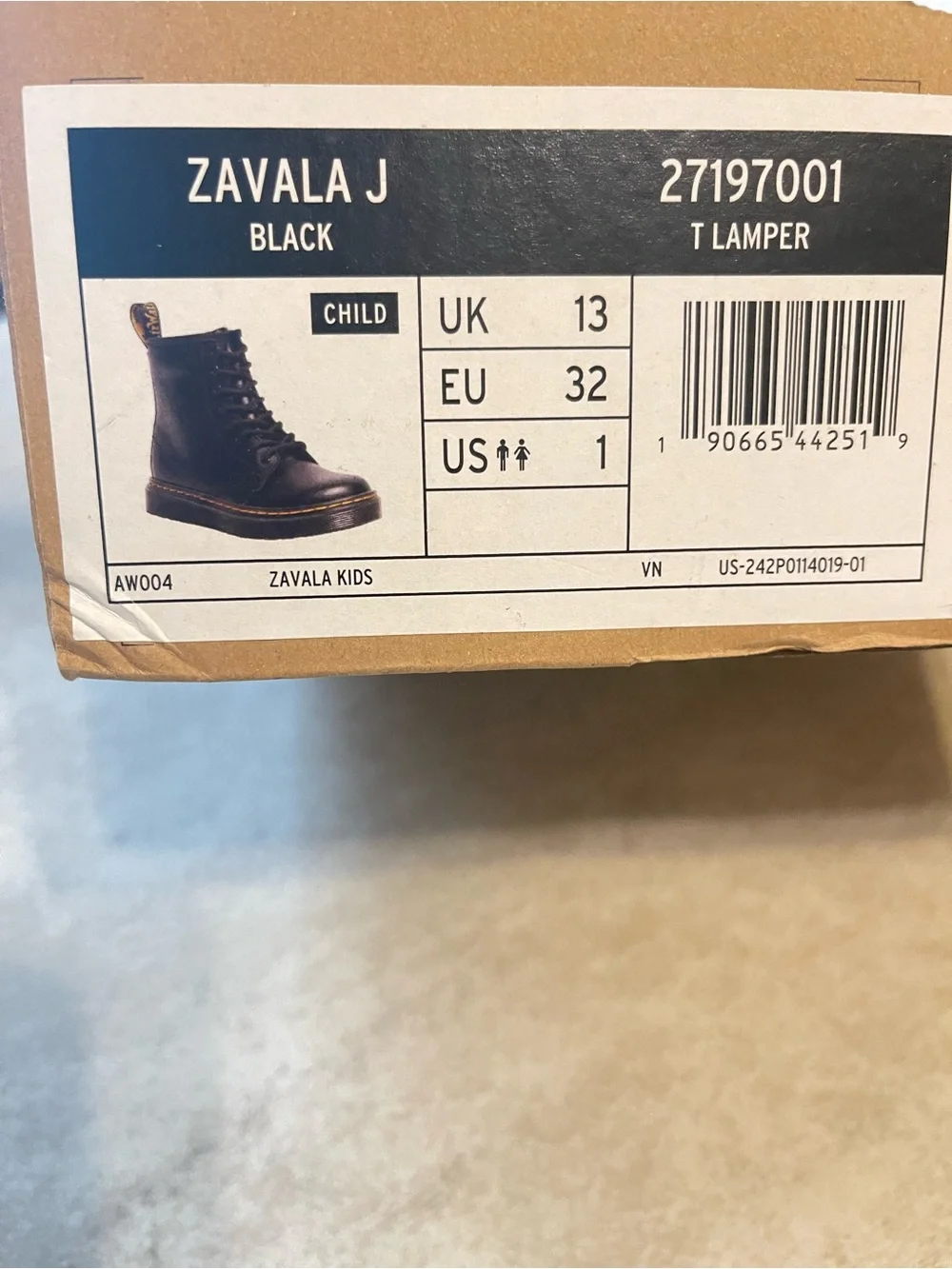 Dr. Martens Black Kids Zavala J Lace-Up Boot